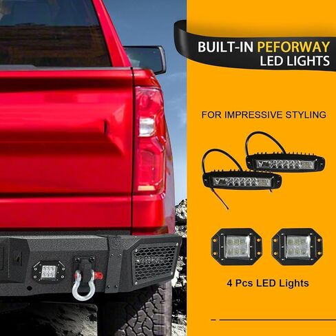 Front Bumper Off Road fit for Chevy Silverado 1500 2007-2013, Full Width Front Winch Bumper w/Winch Plate and D-Rings, Heavy Duty Bumpers w/LED Lights, Black Steel Bumper w/Bull Bar in Saudi Arabia