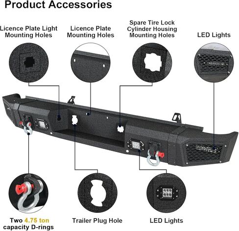 Front Bumper Off Road fit for Chevy Silverado 1500 2007-2013, Full Width Front Winch Bumper w/Winch Plate and D-Rings, Heavy Duty Bumpers w/LED Lights, Black Steel Bumper w/Bull Bar in Saudi Arabia
