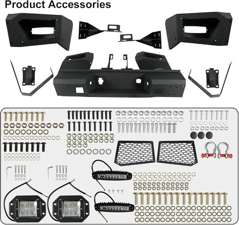 Front Bumper Off Road fit for Chevy Silverado 1500 2007-2013, Full Width Front Winch Bumper w/Winch Plate and D-Rings, Heavy Duty Bumpers w/LED Lights, Black Steel Bumper w/Bull Bar in Saudi Arabia