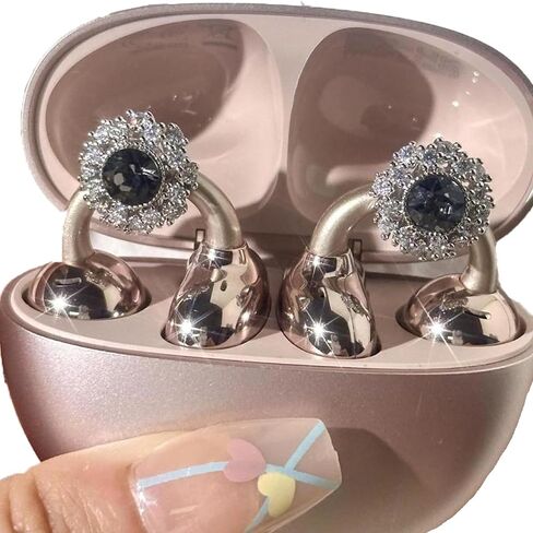 Clip on Earbuds Headset Jewelry Open Ear Bluetooth Earbuds Headphones ladies Women's Fashion Accessories DIY Explosion Flash Full Diamond Ice Flower Earphone Drilling Buckle (bow tie) in Saudi Arabia