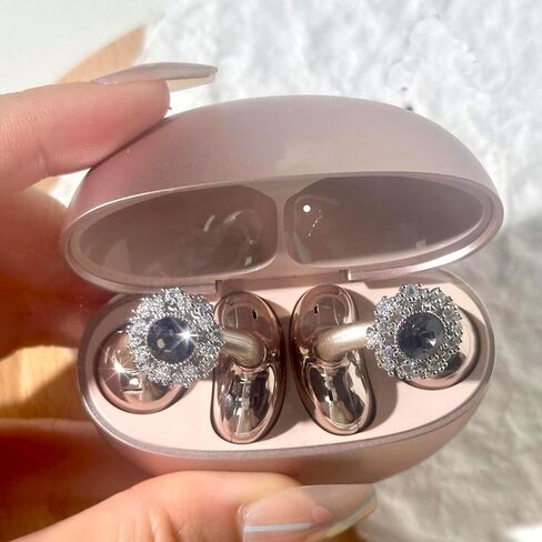 Clip on Earbuds Headset Jewelry Open Ear Bluetooth Earbuds Headphones ladies Women's Fashion Accessories DIY Explosion Flash Full Diamond Ice Flower Earphone Drilling Buckle (bow tie) in Saudi Arabia