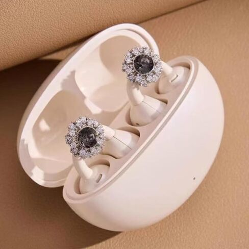 Clip on Earbuds Headset Jewelry Open Ear Bluetooth Earbuds Headphones ladies Women's Fashion Accessories DIY Explosion Flash Full Diamond Ice Flower Earphone Drilling Buckle (bow tie) in Saudi Arabia