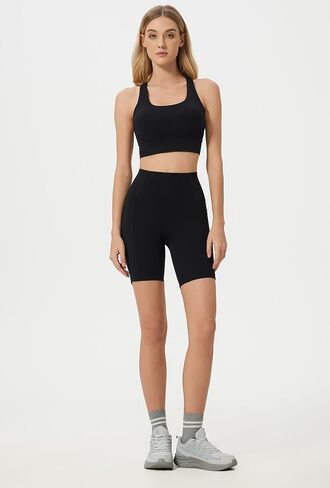 High Waisted Yoga Shorts for Women with Pockets – 5 Inch Buttery Soft Compression Biker Shorts in Saudi Arabia