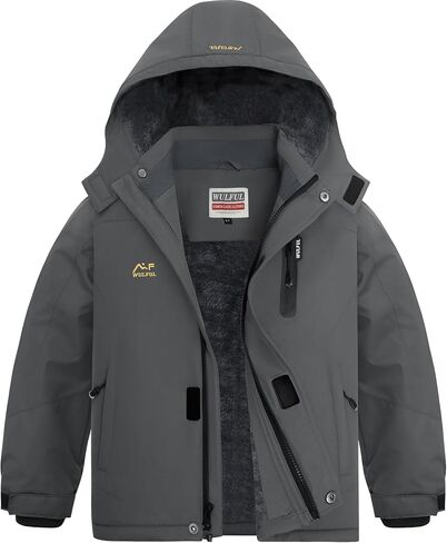 WULFUL Boy's Waterproof Ski Jackets Warm Fleece Lined Hooded Winter Snow Coat in Kuwait