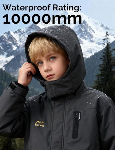 WULFUL Boy's Waterproof Ski Jackets Warm Fleece Lined Hooded Winter Snow Coat in Kuwait