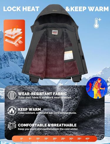 WULFUL Boy's Waterproof Ski Jackets Warm Fleece Lined Hooded Winter Snow Coat in Kuwait