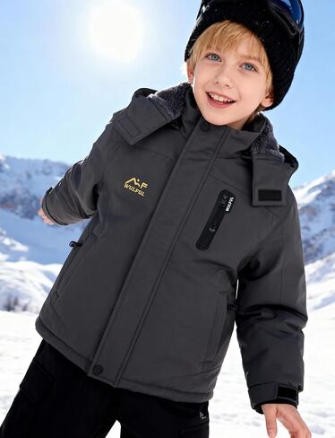 WULFUL Boy's Waterproof Ski Jackets Warm Fleece Lined Hooded Winter Snow Coat in Kuwait