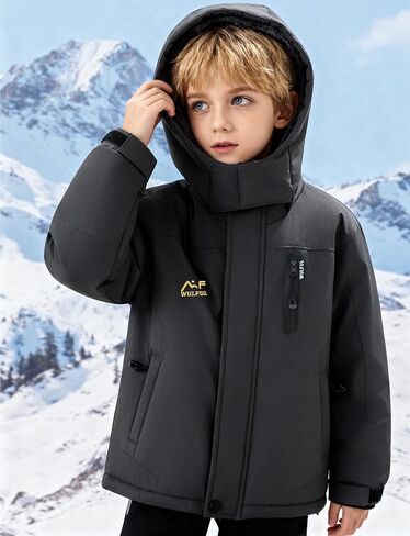 WULFUL Boy's Waterproof Ski Jackets Warm Fleece Lined Hooded Winter Snow Coat in Kuwait
