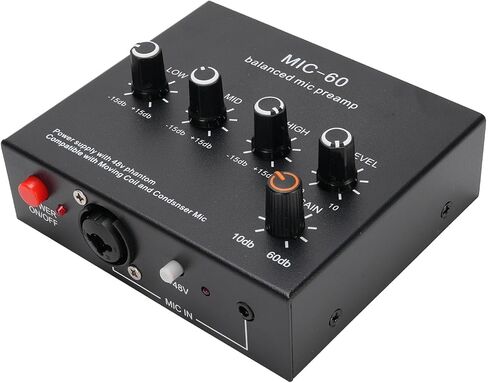 Microphone Preamp Mic Gain Booster 3 Input with 48V Power, XLR Balanced, 3.5mm/6.35mm Output, for Dynamic and Condenser Mic (with 3.5mm Sound Cable) in Saudi Arabia