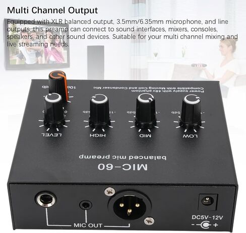 Microphone Preamp Mic Gain Booster 3 Input with 48V Power, XLR Balanced, 3.5mm/6.35mm Output, for Dynamic and Condenser Mic (with 3.5mm Sound Cable) in Saudi Arabia