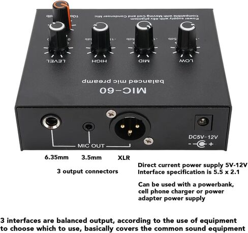 Microphone Preamp Mic Gain Booster 3 Input with 48V Power, XLR Balanced, 3.5mm/6.35mm Output, for Dynamic and Condenser Mic (with 3.5mm Sound Cable) in Saudi Arabia