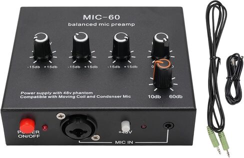 Microphone Preamp Mic Gain Booster 3 Input with 48V Power, XLR Balanced, 3.5mm/6.35mm Output, for Dynamic and Condenser Mic (with 3.5mm Sound Cable) in Saudi Arabia