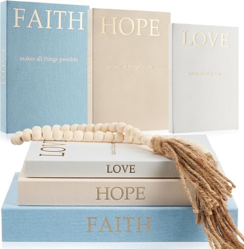 Faccito Set of 2 Linen Decorative Books with Wooden Beaded Garland Tassel Elegant Aesthetic Fake Books for Coffee Table Shelf Mantel Storage Boxes for Modern Home Decor (Brown) in Saudi Arabia