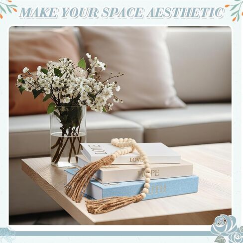 Faccito Set of 2 Linen Decorative Books with Wooden Beaded Garland Tassel Elegant Aesthetic Fake Books for Coffee Table Shelf Mantel Storage Boxes for Modern Home Decor (Brown) in Saudi Arabia