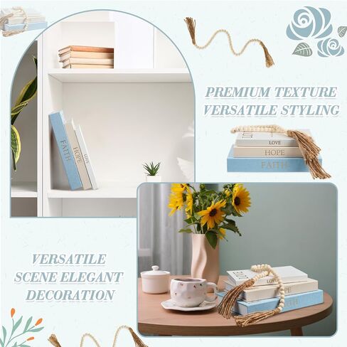 Faccito Set of 2 Linen Decorative Books with Wooden Beaded Garland Tassel Elegant Aesthetic Fake Books for Coffee Table Shelf Mantel Storage Boxes for Modern Home Decor (Brown) in Saudi Arabia