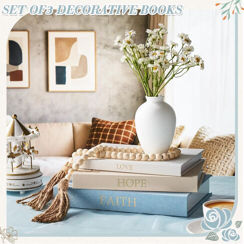 Faccito Set of 2 Linen Decorative Books with Wooden Beaded Garland Tassel Elegant Aesthetic Fake Books for Coffee Table Shelf Mantel Storage Boxes for Modern Home Decor (Brown) in Saudi Arabia