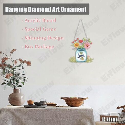 eiflow acrylic diamond art kit kit للبالغين الطيور الكاردينال ، DIY Diy Painting Door Hanger Board Kit ، Crystal Diamond Art Painting Ornament in Saudi Arabia