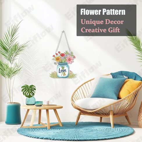 eiflow acrylic diamond art kit kit للبالغين الطيور الكاردينال ، DIY Diy Painting Door Hanger Board Kit ، Crystal Diamond Art Painting Ornament in Saudi Arabia