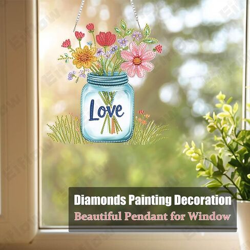 eiflow acrylic diamond art kit kit للبالغين الطيور الكاردينال ، DIY Diy Painting Door Hanger Board Kit ، Crystal Diamond Art Painting Ornament in Saudi Arabia