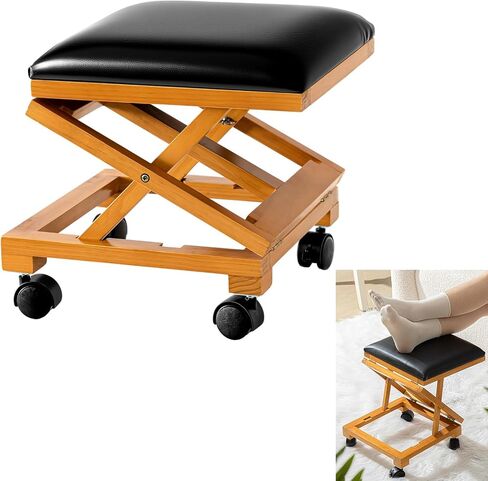 2 Pack Rolling Adjustable Foot Rest Foldable Under Desk Ottoman with Wheels Leather Foldaway Guitar Foot Stool for Home Office Living Room Bedroom in Saudi Arabia