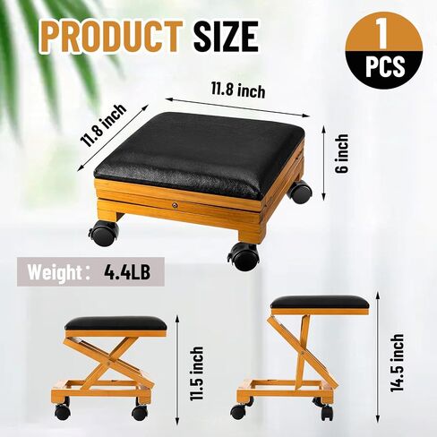 2 Pack Rolling Adjustable Foot Rest Foldable Under Desk Ottoman with Wheels Leather Foldaway Guitar Foot Stool for Home Office Living Room Bedroom in Saudi Arabia
