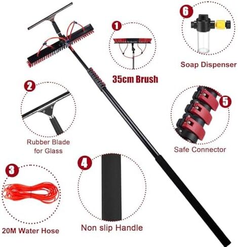 Telescopic Roof Squeegee & Solar Panel Cleaner - 3.6-10.8M Extendable Brush with Soap Dispenser, Ideal for Car, Truck, Boat, Window Cleaning Kit (35cm Brush) in Saudi Arabia