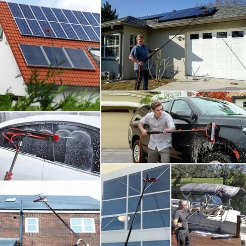 Telescopic Roof Squeegee & Solar Panel Cleaner - 3.6-10.8M Extendable Brush with Soap Dispenser, Ideal for Car, Truck, Boat, Window Cleaning Kit (35cm Brush) in Saudi Arabia