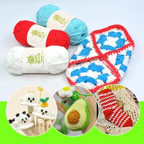 توهج خيوط الكروشيه في الظلام ، 3pack من 150 جرام/5.29 أوقية لوازم الغزل الأكريليك المضيئة للحياكة الكروشيه ، خيوط كروشيه ناعمة مثالية للمبتدئين الحرف اليدوية المحترفة (أبيض) in Saudi Arabia