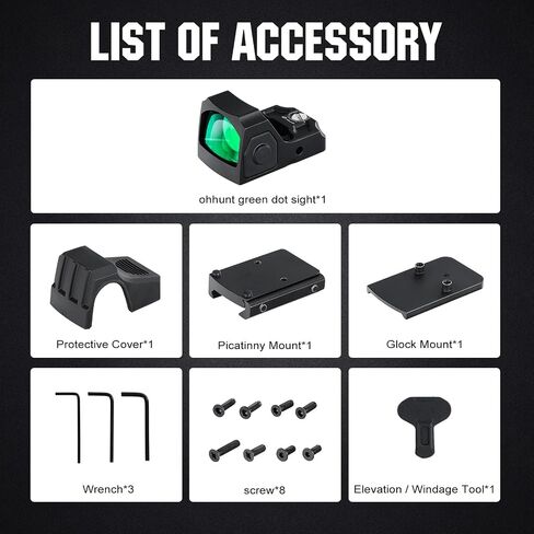 Ohhunt Red Dot Sight 2 MOA شبكاني Mini Shake Awake Optics 12 تعديل السطوع in Kuwait