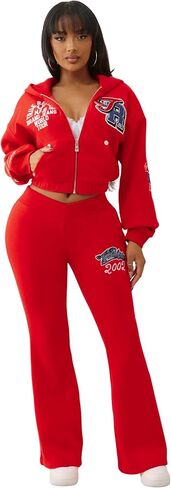 True Religion Women's Crystal Patched Zip Hoodie – Full Zip Fleece Sweatshirt with Rhinestone Logo in Saudi Arabia