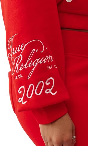 True Religion Women's Crystal Patched Zip Hoodie – Full Zip Fleece Sweatshirt with Rhinestone Logo in Saudi Arabia