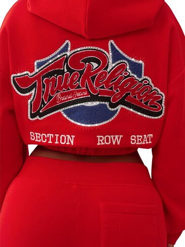 True Religion Women's Crystal Patched Zip Hoodie – Full Zip Fleece Sweatshirt with Rhinestone Logo in Saudi Arabia