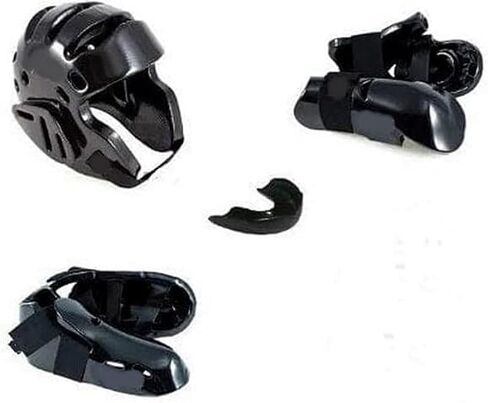 Deluxe Seven-Piece Black Sparring Gear Set Includes Head Protection, Hand Guards, Foot Guards, and a Bonus mouthguard. Adult Small in Saudi Arabia