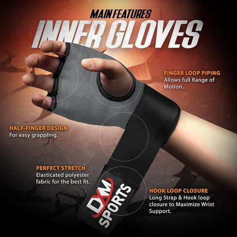 DXM SPORTS Hand Wraps Inner Gloves – Quick 70cm Wrist Wraps – Padded Knuckle Boxing Wraps for Men & Women – Muay Thai Hand Wraps, MMA Kickboxing, Martial Arts in Kuwait