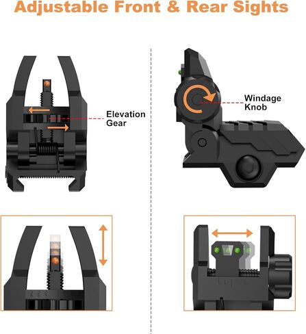 Foldable Fiber Optic Nylon Sights Flip Up Front and Back Sights Fiber Sights Set Back Up Sight Fit for Picatinny and Weaver 20mm Rails in Saudi Arabia