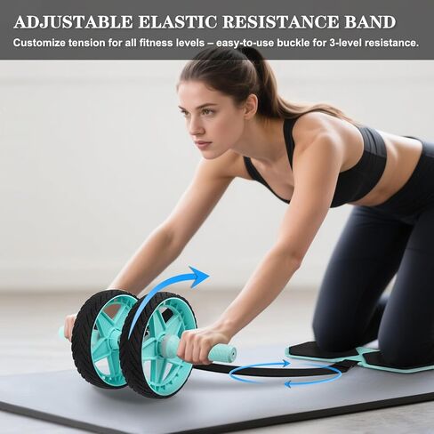 2025 New Double-Wheel Ab Roller for Core Training – Rebound Design with Adjustable Elastic Band, Silent Non-Slip Wheels, Detachable Build, Knee Pad & Bands – Home Gym Gear for Men/Women in Saudi Arabia