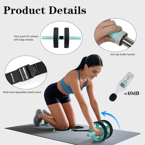 2025 New Double-Wheel Ab Roller for Core Training – Rebound Design with Adjustable Elastic Band, Silent Non-Slip Wheels, Detachable Build, Knee Pad & Bands – Home Gym Gear for Men/Women in Saudi Arabia