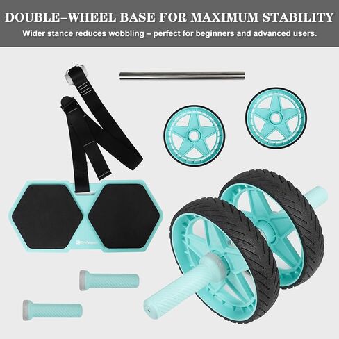 2025 New Double-Wheel Ab Roller for Core Training – Rebound Design with Adjustable Elastic Band, Silent Non-Slip Wheels, Detachable Build, Knee Pad & Bands – Home Gym Gear for Men/Women in Saudi Arabia