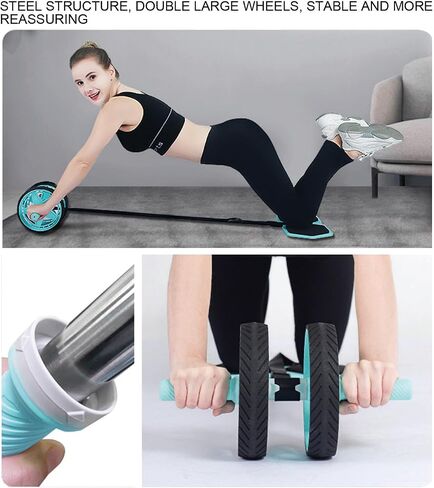 2025 New Double-Wheel Ab Roller for Core Training – Rebound Design with Adjustable Elastic Band, Silent Non-Slip Wheels, Detachable Build, Knee Pad & Bands – Home Gym Gear for Men/Women in Saudi Arabia