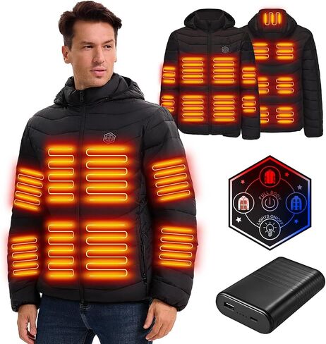 Heated Jackets for Men with Battery Pack, 15 Heating Zones Electric Heated Hoodie, Heating Coat for Winter Outdoor in Saudi Arabia
