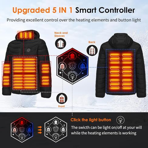 Heated Jackets for Men with Battery Pack, 15 Heating Zones Electric Heated Hoodie, Heating Coat for Winter Outdoor in Saudi Arabia