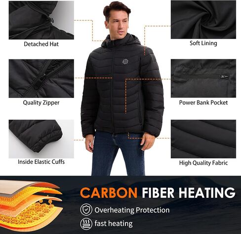 Heated Jackets for Men with Battery Pack, 15 Heating Zones Electric Heated Hoodie, Heating Coat for Winter Outdoor in Saudi Arabia