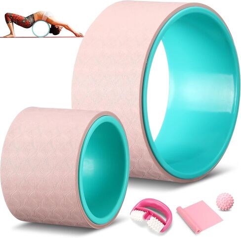5 Pack Yoga Wheel Set Back Stretcher Wheel for Deep Tissue Massage Foam Roller for Back Pain Relief & Stretching, Trigger Point Therapy Ball, Resistance Loop Exercise Bands, Massage Roller in Saudi Arabia