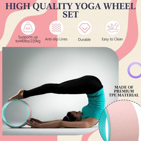 5 Pack Yoga Wheel Set Back Stretcher Wheel for Deep Tissue Massage Foam Roller for Back Pain Relief & Stretching, Trigger Point Therapy Ball, Resistance Loop Exercise Bands, Massage Roller in Saudi Arabia