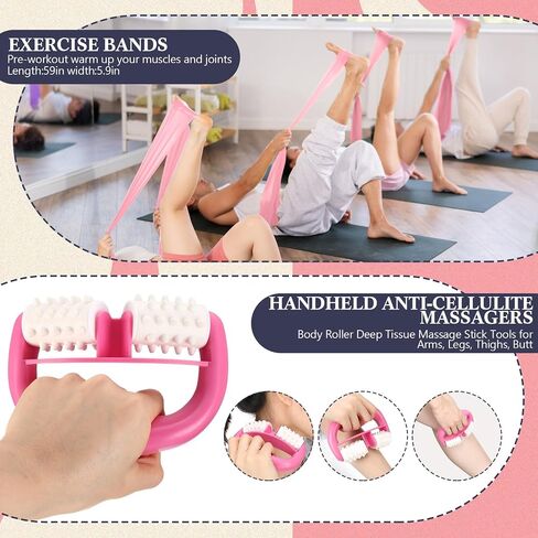 5 Pack Yoga Wheel Set Back Stretcher Wheel for Deep Tissue Massage Foam Roller for Back Pain Relief & Stretching, Trigger Point Therapy Ball, Resistance Loop Exercise Bands, Massage Roller in Saudi Arabia