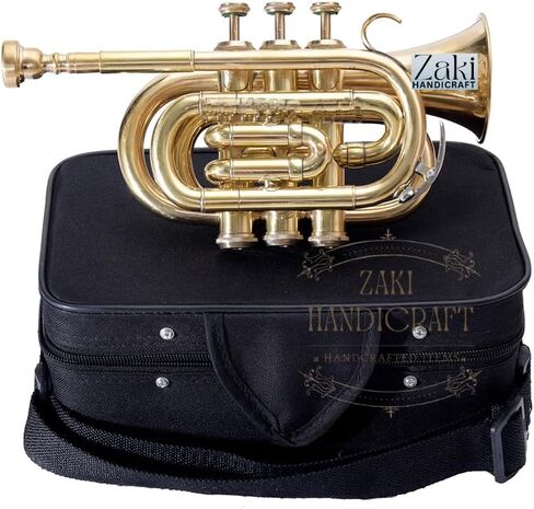 بوق جيب بي بي 3 صمامات نحاس | لمسة نهائية من النحاس الذهبي بجيب الملعب Bb Pitch Pocket مثالية للطلاب والمبتدئين | مع حافظة صلبة مجانية وقطعة فم وقفازات وقطعة قماش للتنظيف in Kuwait