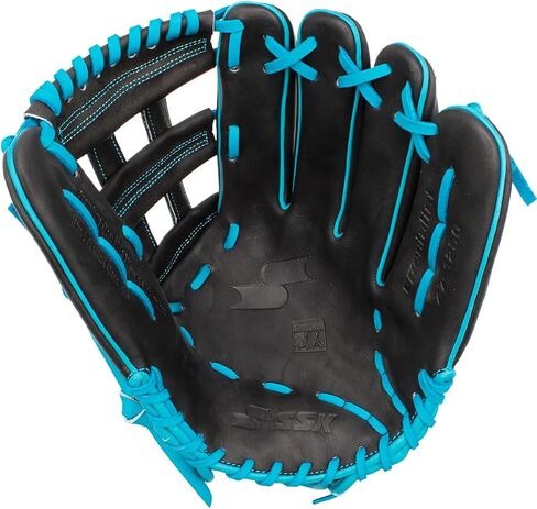 قفاز البيسبول SSK Z7 Specialist Outfield - 12.5 بوصة - 12.75 بوصة - غطاء لليد اليمنى واليسرى (أسود/أزرق كهربائي، 12.5 بوصة - غطاء لليد اليمنى) in Saudi Arabia