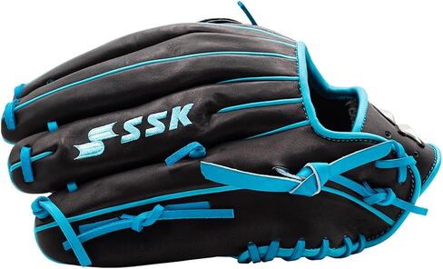 قفاز البيسبول SSK Z7 Specialist Outfield - 12.5 بوصة - 12.75 بوصة - غطاء لليد اليمنى واليسرى (أسود/أزرق كهربائي، 12.5 بوصة - غطاء لليد اليمنى) in Saudi Arabia