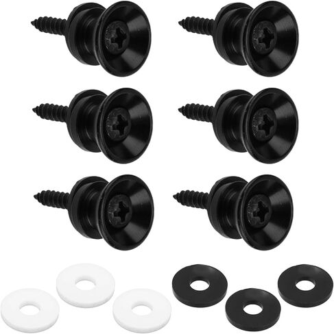 6 Pcs Guitar Strap Button Locks with Anti-Slip Washers & Screws, Alloy Strap Locks Pins Anti Slipping Instrument Parts Accessories for Guitar Ukulele Bass (Black) in Saudi Arabia