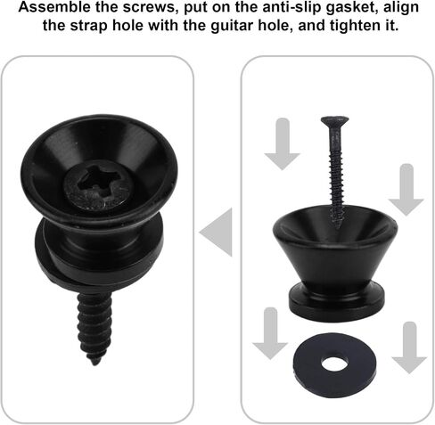 6 Pcs Guitar Strap Button Locks with Anti-Slip Washers & Screws, Alloy Strap Locks Pins Anti Slipping Instrument Parts Accessories for Guitar Ukulele Bass (Black) in Saudi Arabia